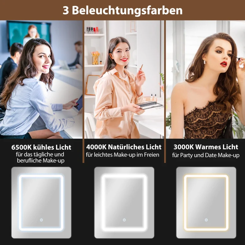 Compact Dressing Table, Mirror, LED Lighting, Folding Tabletop, Open Shelves, Drawer, White MDF - Image 4