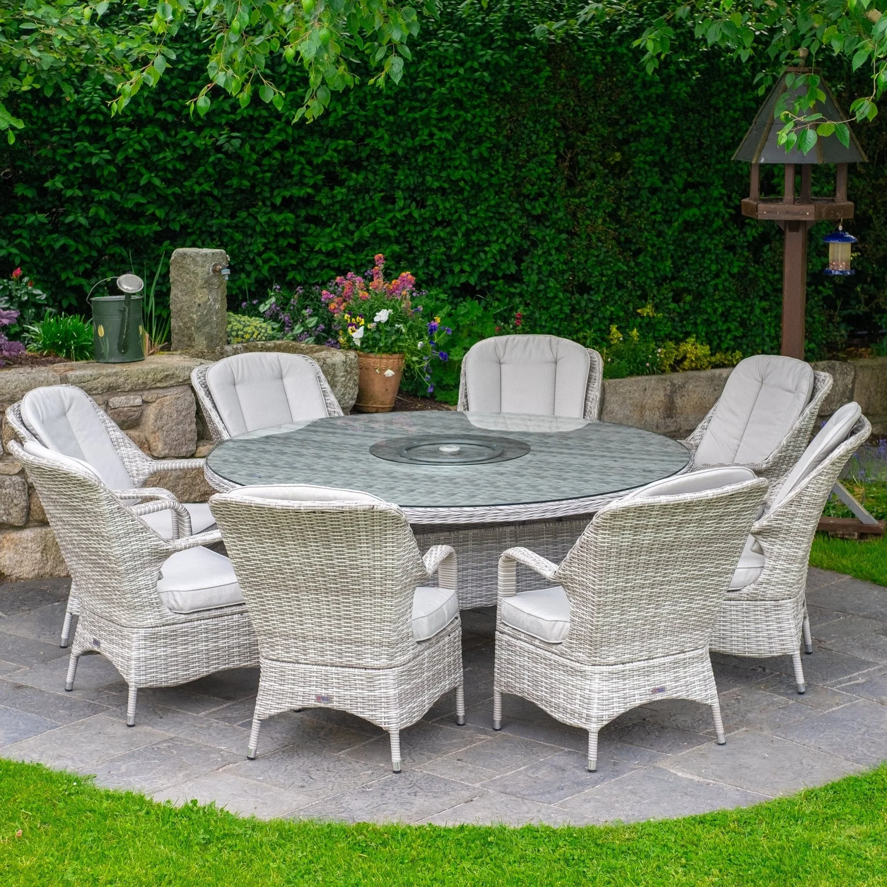 Parma - 8 Seater Set with 170cm Round Table (White Washed)