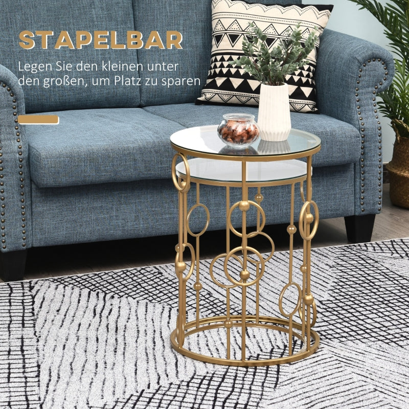 Set of 2 Coffee Tables, Glass Tops, Hoop and Ball Design, Gold - Image 6