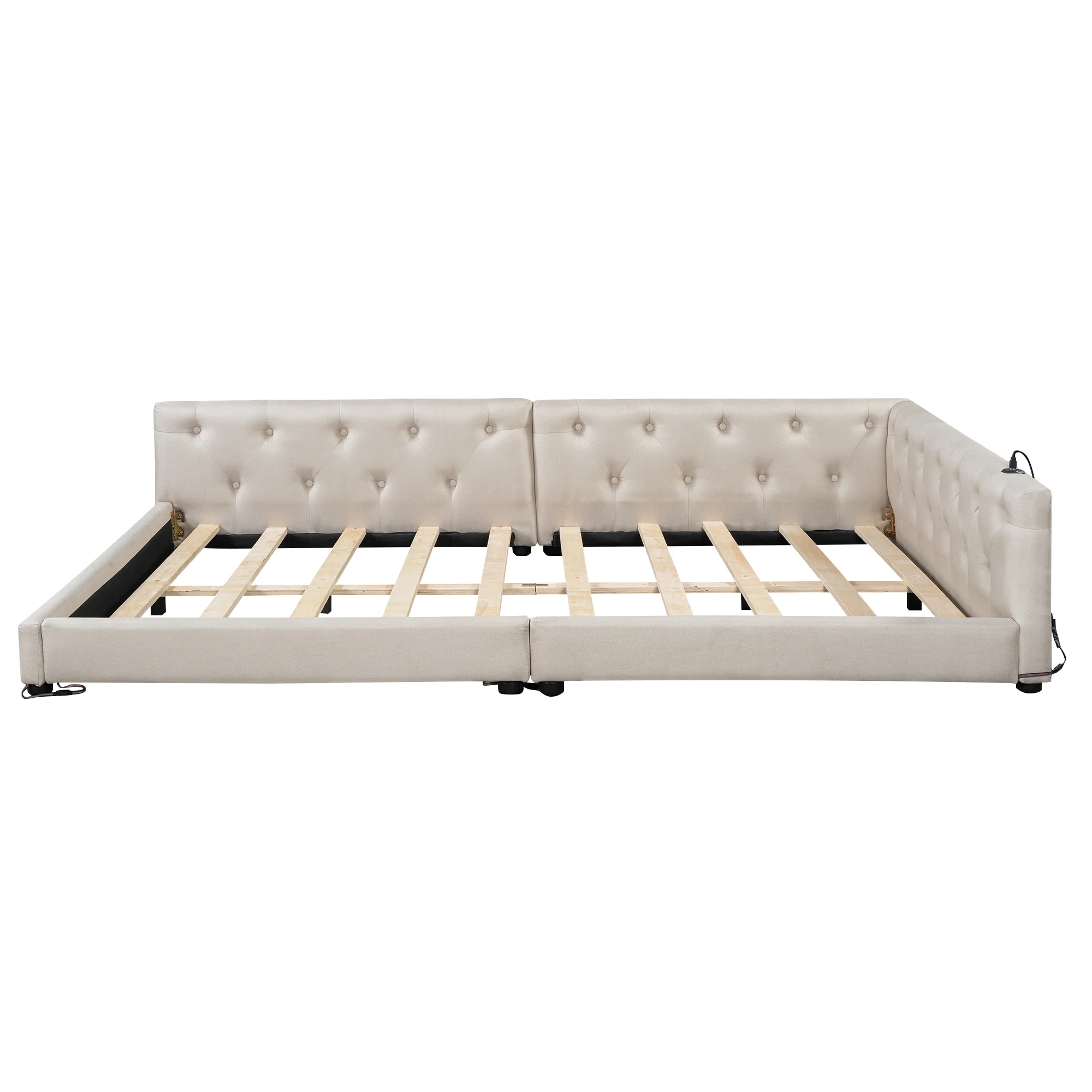 Sofa Bed 140x200cm LED Light USB/Type-C Button Tufting - Beige Linen - Image 10