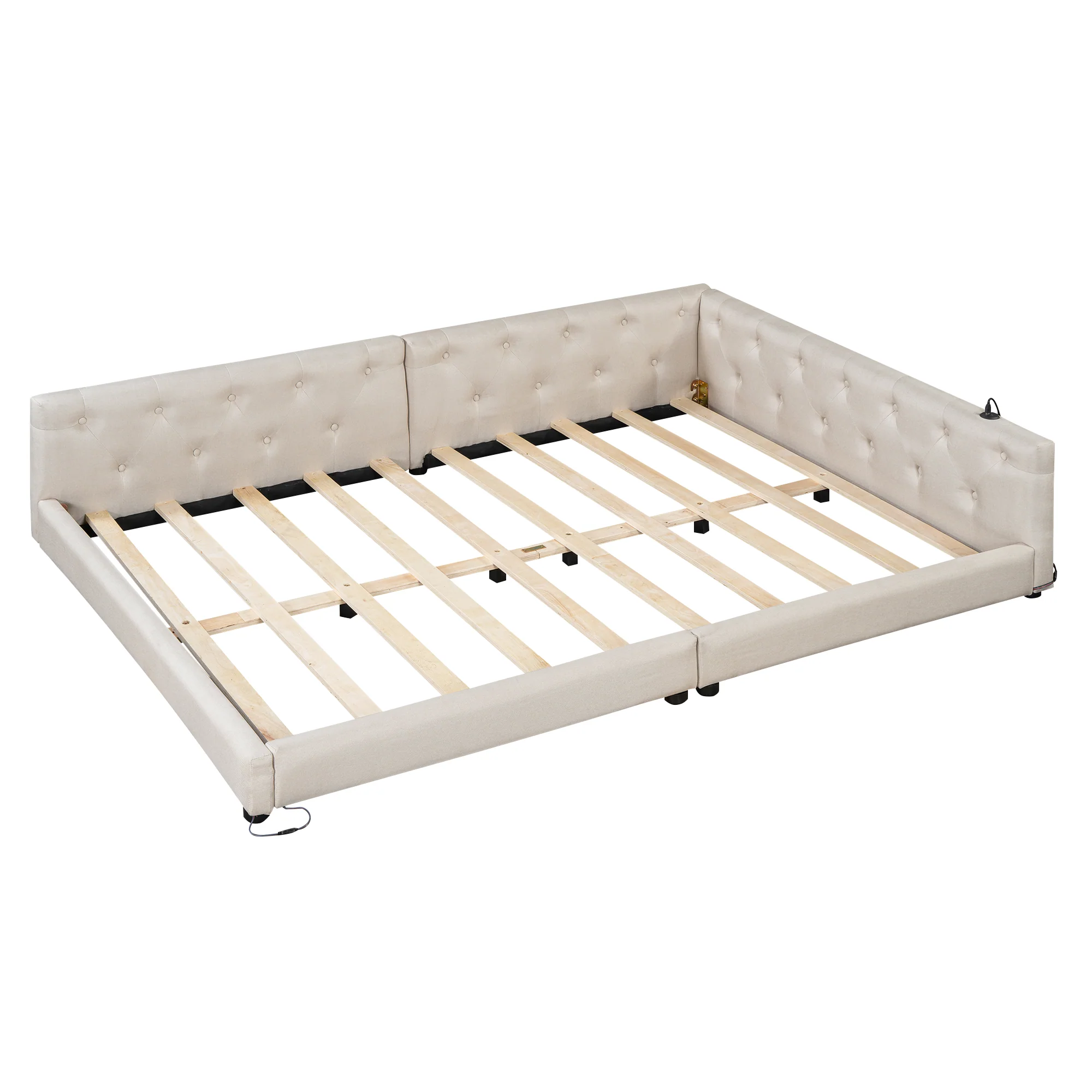 Sofa Bed 140x200cm LED Light USB/Type-C Button Tufting - Beige Linen - Image 8