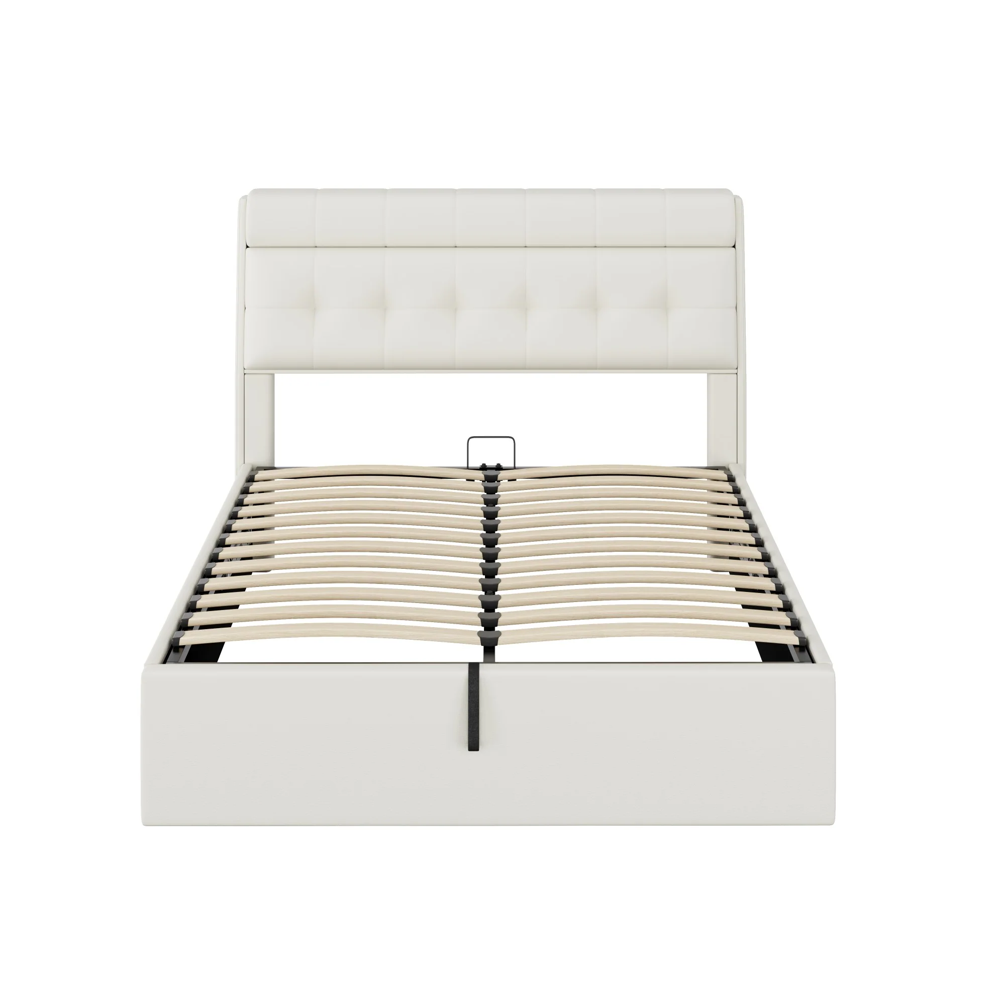 Upholstered Bed 140x190cm Hydraulic Storage Hidden Headboard Storage - PU White - Image 10